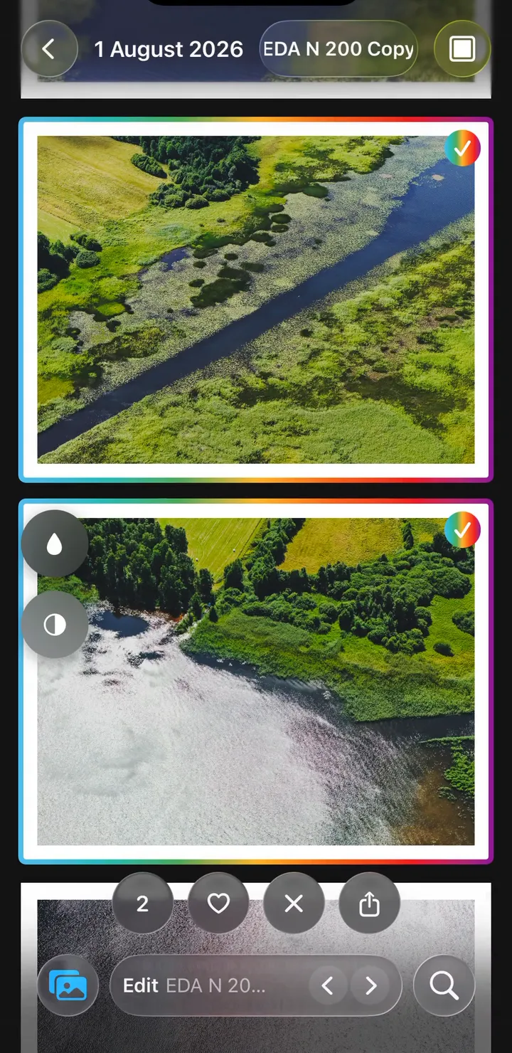 Two photos selected in EditAll, ready to share